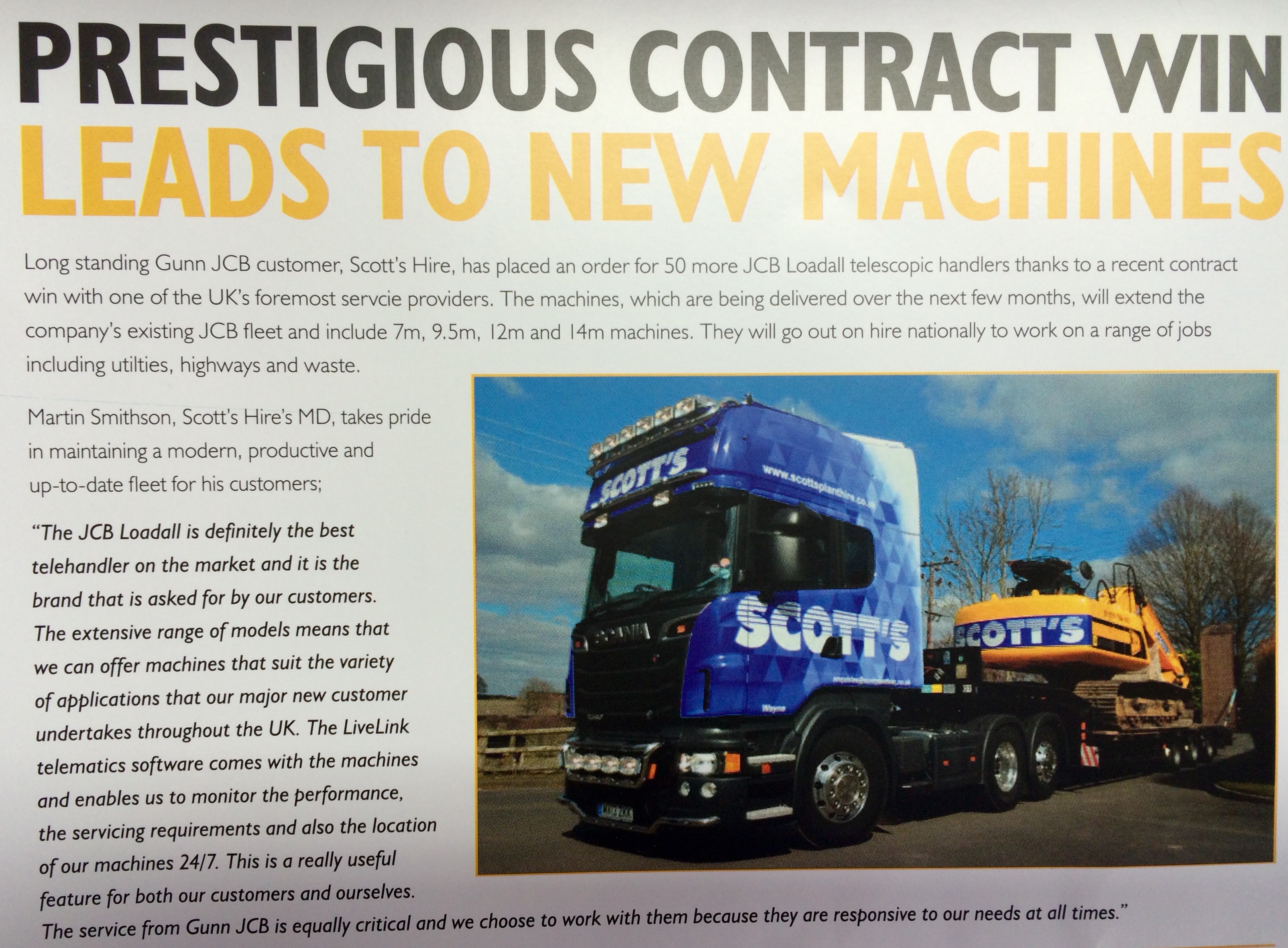 A short press release on a recent order we placed with Gunn JCB